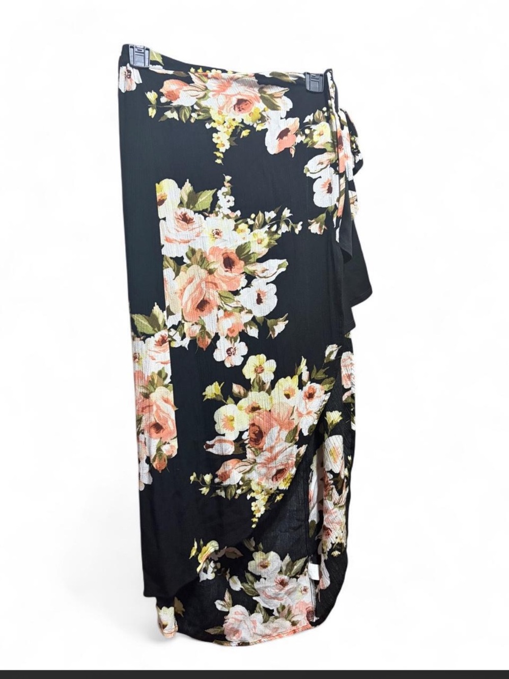 American Rag Black Maxi Skirt with Peach Floral Print